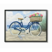 Stupell Industries bicikl sa korpom za cvijeće plava Nautička slika uokvirena zidnim umjetničkim dizajnom