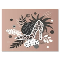 Designart 'Leopard Cipele S Visokom Potpeticom Na Tropskim Listovima' Moderni Platneni Zidni Umjetnički Print