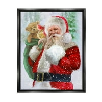 Stupell Industries Jolly Shh Santa Claus poklon vreća grafička Umjetnost Jet crna plutajuća uokvirena platna