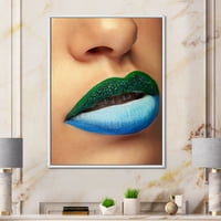 Designart 'Close Up Woman Lips with Fashion Make Up and Brackets' Modern Framedred Canvas Wall Art Print