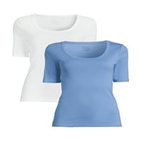 Time and Tru ženska majica za vrat sa rukavima do lakta, 2 pakovanja, veličine XS-XXXL