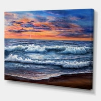 Designart 'plavi okean u Sunset Evening II' Nautički i obalni platneni zidni umjetnički otisak