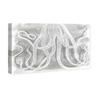 Wynwood Studio Životinje Zid Art Platnene Grafike 'Octopus Aquarecolor' Morske Životinje - Siva, Bijela