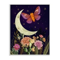 Stupell Industries Lunarni leptir leteći noćni nebo cvjetni vrt Grafički art Unfrant Art Print Wall Art,