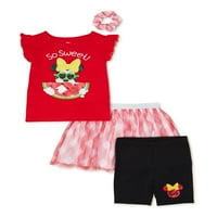 Minnie Mouse Baby & Toddler gornji dio rukava za djevojčice, suknja, biciklističke kratke hlače & Scrunchie,