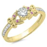 DazzlingRock kolekcija 14k okrugli ružičasti safir i bijeli dijamant Bridal Vintage stil zaručni prsten,